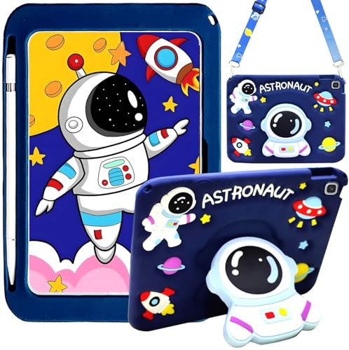 Funda para niños para Samsung Galaxy Tab A 8 pulgadas 2019 (SM-T290/T295/T297), linda funda de silicona 3D con forma de astronauta a prueba de golpes con soporte para lápiz, soporte incorporado y