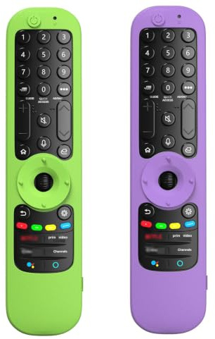WKOLF Juego de 2 fundas de silicona para mando a distancia LG Smart TV AN-MR21GA MR22GA MR23GA MR24GA MR22GN MR23GN 2021-2024 (silicona, verde brillante y violeta brillante)