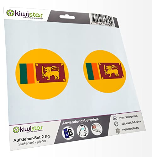 hauptsachebeklebt KIWISTAR - 2X Kennzeichenaufkleber - Sri Lanka - Kennzeichen Aufkleber Sticker Nummernschild Land Country Nation