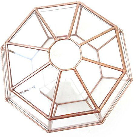 Terrarium octogonal/pot de fleurs en verre géométrique moderne fait à la main en Angleterre (petit et cuivre)