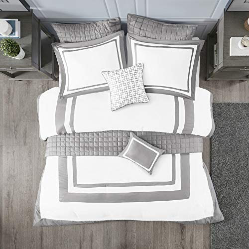 Madison Park Modern Luxe Ganzjahres-Daunenbett-Set mit passenden Kissenbezügen, dekorativen Kissen Full/Queen(90x90) grau