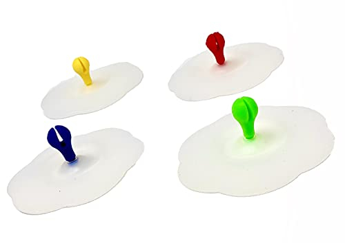 Minis Kreativ 4 STK Silikon Verschluss Deckel 4 Farben | Vakuum Deckel für Trinkgläser Silikon + Tassen | Verschluss zum Schutz vor Insekten, Wespen, Sonne, Viren | Glasabdeckung Silikon