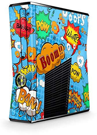 Skins4u Design modding Aufkleber Vinyl Skin Klebe Folie Skins Schutzfolie kompatibel mit Xbox 360 Slim Comics blue
