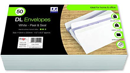 Anker DL Business-Briefumschläge mit Haftklebeverschluss, 110 x 220 mm, Weiß, 50 Stück