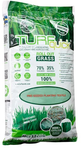 TURFquick Masterline Premium, Rasenmatte, Rasenvlies, Matte mit integrierten Rasensamen, für eine einfache Aussaat und zur Hangbefestigung 0,80 x 50m (40m²)