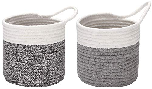 Sea Team Paket mit 2 Hängekörben, Seil aus Baumwolle, kleiner Korb, Aufbewahrungskorb, geflochten, 6,7 Zoll, Tasche zum Aufhängen für Fahrrad, Pflanzgefäß, Topf, Wand, Organizer für Schlüssel,