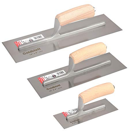 Goldblatt 3 Pieces Drywall Trowel, Carbon Steel Finishing Masonry Trowel Set Includes 14'' x 4'', 12'' x 4'', 8'' x 3'', Lightweight Wood Handle, Plastering Trowel for Sheetrock Wallboard Plasterboard