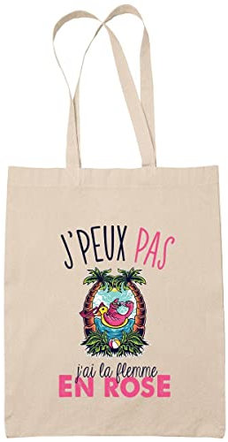Planetee Sac Tote Bag J'peux pas Flamant rose flemme beige