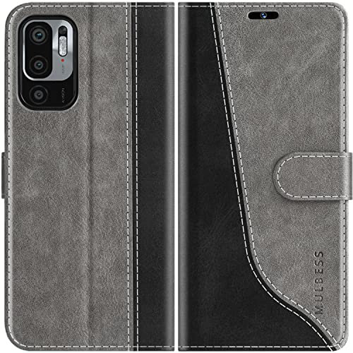 Mulbess Coque pour Xiaomi Redmi Note 10 5G / Poco M3 Pro 5G, Etui a Rabat, Housse en Cuir, Pochette de Protection Portefeuille, Élégant Gris