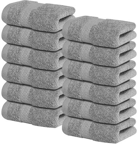 Infinitee Xclusives - 12 Pack Face Cloths |30x30 cm| 100% Cotton Wash Cloths - Ultra Soft & Highly Absorbent Fingertip Towels for Spa, Gym, Hotel & Bathroom |Charming Grey|