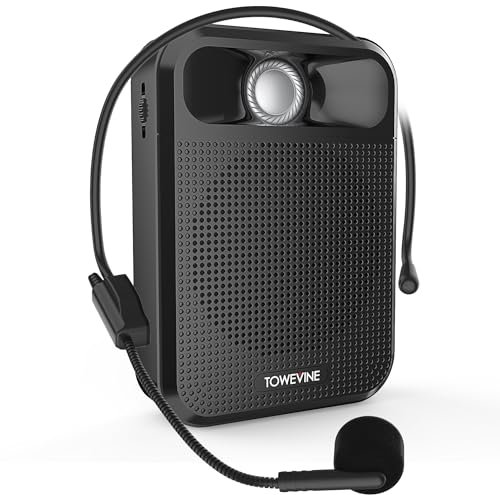 Portable Voice Amplifier, Towevine Rechargeable Microphone for Teachers, Speaker with Headset and Waistband for Classroom, Singing, Coach, Training, Presentation, Tour Guide