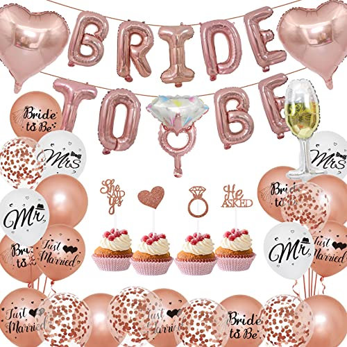 Bealif Hen Party Decoration Rosegold, Bride to Be Decorations, 16 Bride to Be Balloons Banner Diamond Ring Balloons Rose Gold Confetti Balloons Hen Do Accessories for Bridal Shower Wedding