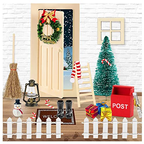 Roselee Wichteltür Set 46 Stück Wichteltür Zubehör Weihnachten Miniatur Wichtel Zubehör Set inkl. Backset, Magisches Tür Briefumschläge, Kinderzimmer Dekoration für Weihnachten Advent DIY