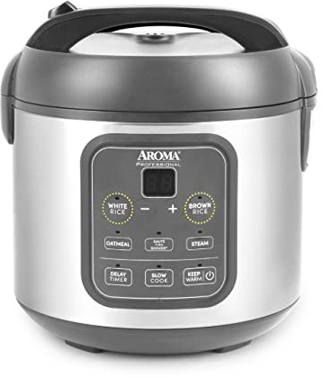 AROMA ARC-994SG - Arrocera digital profesional, multicocina, 4 tazas (sin cocinar) / 8 tazas (cocida), vaporizador, olla de grano, 2 cuartos de galón, exterior de acero inoxidable, ARC-994SG