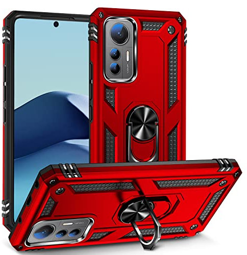 Max Power Digital Cover per Xiaomi Mi 12 Lite con Girevole Anello 360 Gradi Custodia Magnetica Antiurto Rigida Resistente Protettiva Case Bumper Ring (Xiaomi Mi 12 Lite, Rosso)