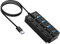 OcioDual Hub Adaptador 4 Tomas Puertos USB 3.0 Botones ON/Off Color Negro para PC Ordenador Portatil Interruptores Independientes con Luz LED Iluminacion Splitter Transferencia de Datos