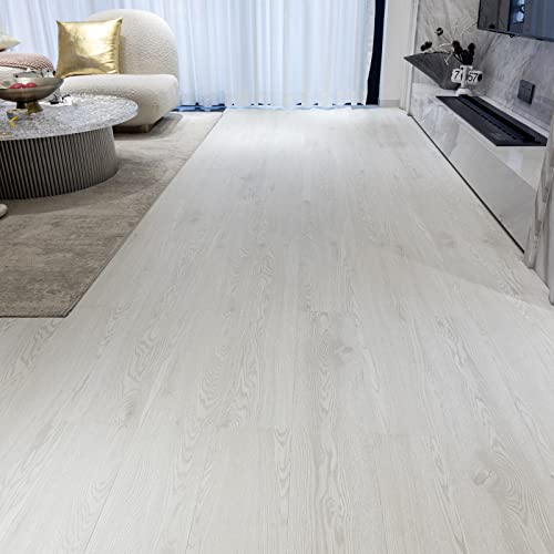 FLOREXP - Revêtement de sol en vinyle – Lino avec effet grain de bois de chêne blanc, carreaux de sol à décoller et à coller, 2 mm, 36 pièces étanches pour cuisine et salon (5,02 m², chêne blanc)