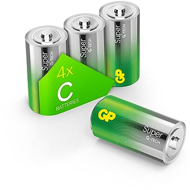GP Super Alkaline Batteries C Baby 1.5 V, Ideal for Powering Everyday Devices, New G-TECH Longlife Technology, Pack of 4 LR14 Batteries