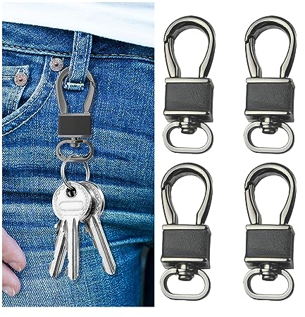 JNNJ 4 Stück Auto-Schlüsselanhänger, Edelstahl Schlüsselanhänger Leder Schlüsselanhänger, Schlüsselanhänger Aus Metall Herren Fürs Auto Ersetzen Zubehör(Gunmetal Schwarz)
