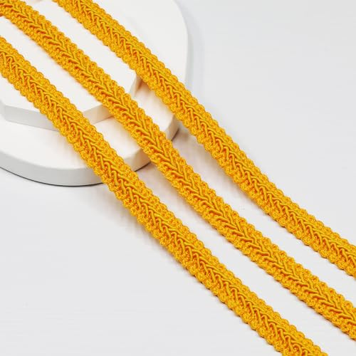 Gimp Yellow Braid Trim 13Yards 12mm/0.47inch Fabric Decorative Webbing for All Kinds of Sewn Garments, Curtains,Lampshade, Sofa DIY Sewing and Crafting (Yellow-12mm)