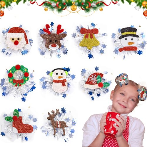 9 Stück Weihnachts Haarschmuck, Weihnachts-Haarnadeln für Kinder, Christmas Haarspangen Mädchen, Weihnachts Haarreif für Weihnachtsgeschenke, Weihnachtsbekleidungszubehör