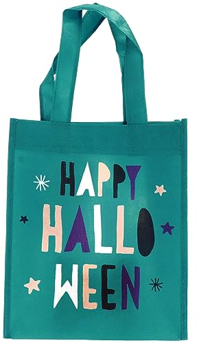 Folat 23853 - Happy Halloween - Leckerli Taschen Türkis,Tragetaschen Party Geschenktüten Wiederverwendbar mit Griffen für Halloween Süßes oder Saures Gastgeschenke für Kinder, Partytüte