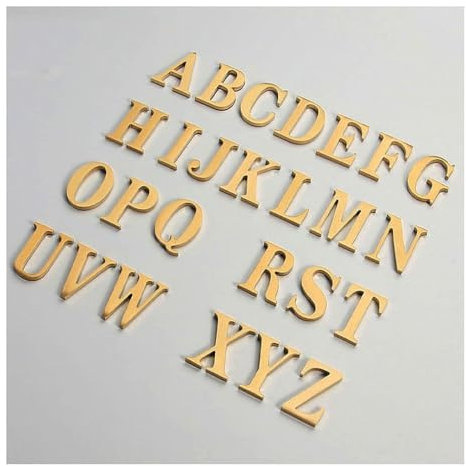 1Pcs Golden Brass Letters Wall Decoration/Door Plates, 45mm Retro Metal Hotel Dormitory Room Number Door Plates, Self-adhesive (Color : Letter S, Size : 4.5CM)