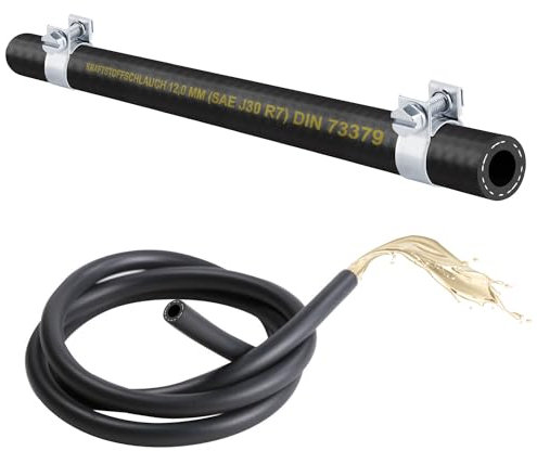 1 Metre Petrol Hose, Oil Hose, Diesel Hose, Fuel Line for Petrol, Fuel, Diesel Oil (SAE J30 R7 DIN73379) (Ink 2x W1 Mini Clamp) (Inner 12.0 mm/Outer 19.0 mm (Clamp Large 18 x 20 mm))