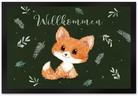 speecheese Baby Fuchs Fußmatte XL in 40x60 cm in grün mit Spruch Willkommen EIN dekorativer Türvorleger für die Weihnachtszeit Weihnachten Wald Spruch Fußabtreter