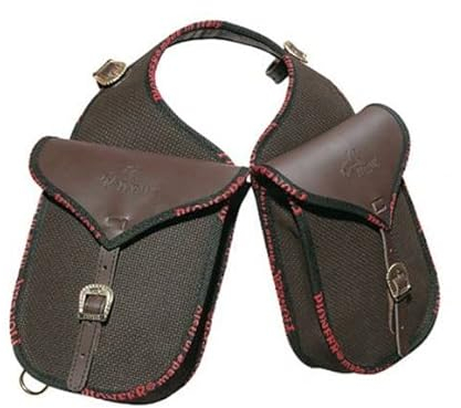 PIONEER Satteltaschen für Pferde aus Leder und Stoff – Ideal für Reiten, Trekking und Ausritte – Design für Vorne – Strapazierfähig und Bequem - Schwarz