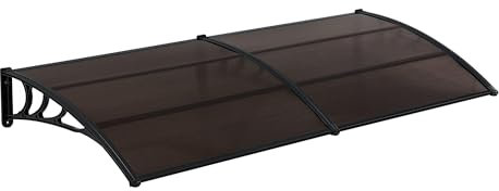 Helloshop26 Auvent de Porte Marquise résistante aux intempéries ABS Polycarbonate Aluminium 300 x 100 cm Noir Marron 03_0004675