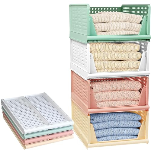 Yidaxing Stackable Wardrobe Storage Organiser, Foldable Shelves Drawers Space-Saving Clothes Organiser Wardrobe Storage Boxes for Bedrooms, Cupboard Cabinets Bathrooms, Durable