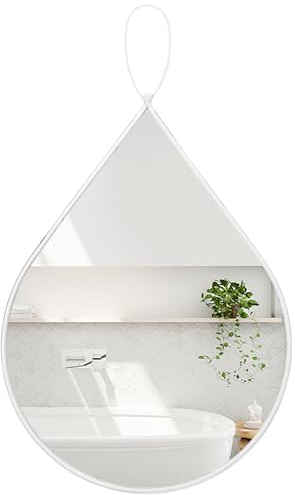 FEUFOAM White Mirror with Metal Frame Drop Shape Bathroom Mirrors Large Wall Mirror Irregular Decorative for Bedroom Living Room Vanity Entryway Hallway 50x40cm