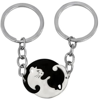 Porte-clés couple de chats mignon Gravure Personnalisée Keychain Pendentif Puzzle Séparable Cadeau romantique pour la Saint Valentin anniversaire et cadeau d'anniversaire Acier Inoxydable Argent