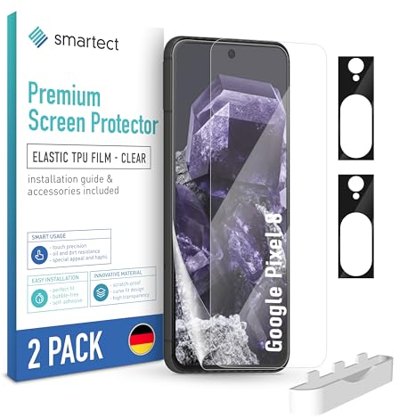 smartect TPU Schutzfolie [2 + 2 Stück] kompatibel mit Google Pixel 8, DISPLAY + KAMERA, Bedeckt das ganze Display, Bildschirmschutz Blasenfrei, Displayschutzfolie Anti Fingerabdruck