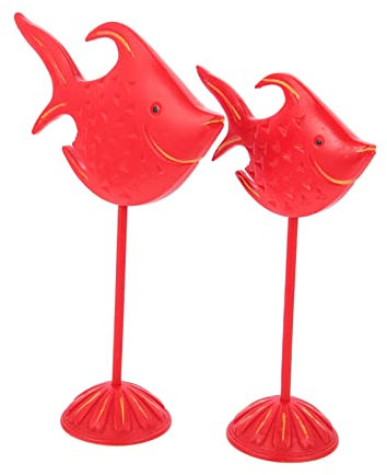 BESPORTBLE 2 Pièces Ornements de Poisson Ornement de Poisson en Bois Ornement de Table Nautique Bedroom Decoration décoration Cuisine Ornement de Bureau Fournitures d'aquarium Meuble TV Rouge