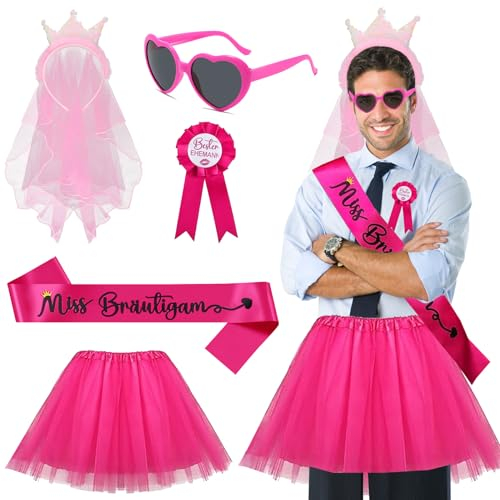 HIQE-FL JGA Männer Kostüm,5 Stück Junggesellenabschied Männer Kostüm,Tütü Herren,JGA Outfit Set,für Party Und Hochzeit
