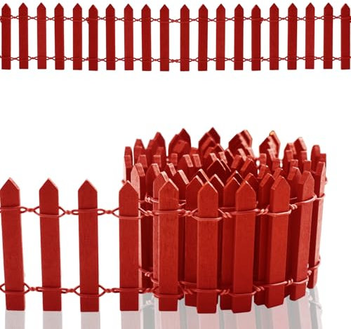 Miniatur-Gartenzaun HolzzaunFlexibler Miniatur-Zaun, Miniatur Zaun Gartenzaun Holz, verwendet für Miniaturlandschaft Puppenhaus Blumentopf Fee Gartendekoration 100cm*5cm Rot