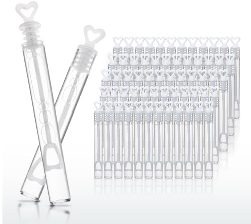 Homewit 60 Stück Seifenblasen Hochzeit mit Herzgriff, Hochzeitsseifenblasen, Wedding Bubbles für Taufe Geburtstag Goldene Verlobung Valentinstag Gastgeschenk Party, Seifenblasen für Tag der Kinder