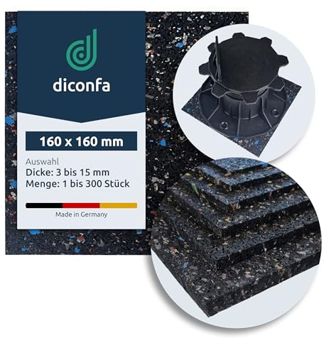 diconfa 20x Terrassenpads Gummigranulat 160x160mm, 6mm stark - WÄHLBAR - Dicke 3mm bis 20mm - Menge 1 bis 300 Stück - Gummipads Regenerat Plattenlager Stelzlager Terrassen-BAU Gerüstbau Transport