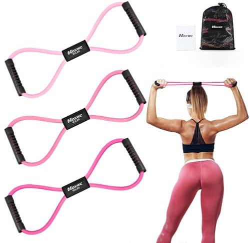 HOXWC Widerstandsbänder, Figur 8 Übungsbänder für Rücken, 8 geformte Widerstandsbänder für Arme, Schulter, Beindehnung, Physiotherapie, Yoga, Pilates, Heim-Fitnessstudio, Trainingsgeräte für Damen und