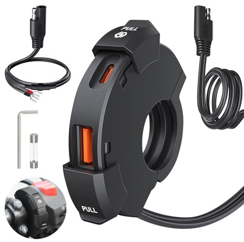 Newaner Prise USB Moto, Chargeur Telephone Moto avec Type-C/USB a Port, USB Moto Charge Rapide, Chargeur USB Moto de Téléphone Adaptateur, Chargement Rapide USB pour Moto pour 22-25 mm Guidon