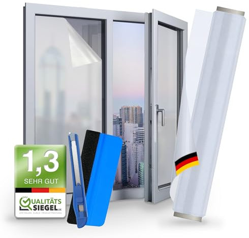 WindowShield - Milchglasfolie selbstklebend Fenster - statisch haftend - Anti-UV Sichtschutzfolie für Bad, Büro, Wohnzimmer - Fensterfolie Blickdicht von aussen - 119 x 200 cm