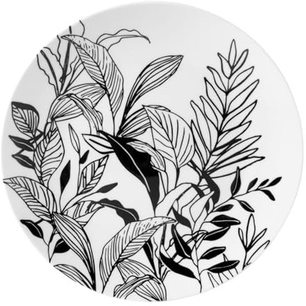 GENEVIEVE LETHU 536133 Assiette à Dessert en Porcelaine Blanche Ø 19 cm - Collection ESQUISSES VEGETALES - Décor Végétal Noir