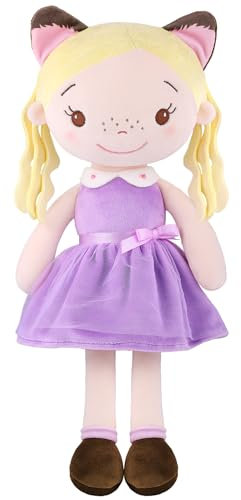 GAGAKU Weiche Stoffpuppe 40cm Schutzengel Puppen, Taufgeschenk für Baby Mädchen Kuscheltier Glücksbringer für Kinder im Alter von 3-5 Jahren - Kätzchenmädchen