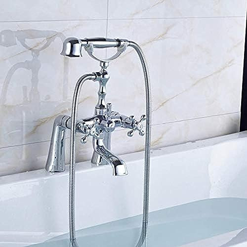 Wieoc, Rubinetto Per Vasca Da Bagno Con Doccia, Cromato Lucido, Con Montaggio Su Piano, Doppie Maniglie