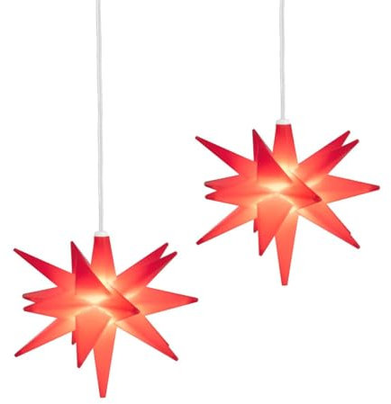 IC Winterworld 2er Set Weihnachtsstern ca. Ø 12 cm im 3D Design beleuchtet zum Hängen | ideal als Fenster-Stern für innen und außen | aus robustem Kunststoff | batteriebetrieben | Timer
