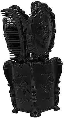 5 Stück Haarbürsten mit Spiegelkamm und Halter für Schreibtisch | Kunststoff, Schwarz im Vintage Look, mit Fächern, für Salon, Barbier und Make Up Zubehör
