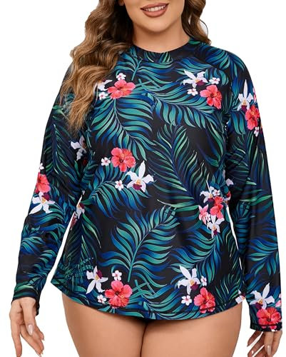 Halcurt UV Shirt Damen Übergröße Langarm Rash Guard UPF 50+ Sonnenschutz Badeshirt Schnell Trocknender Schwimmshirt 4X