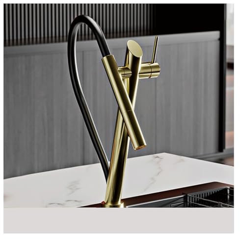 Grifo de cocina negro de latón de lujo con diseño extraíble, grifo de fregadero de doble función magnético, frío y caliente con doble Control(Gold,G1/2)